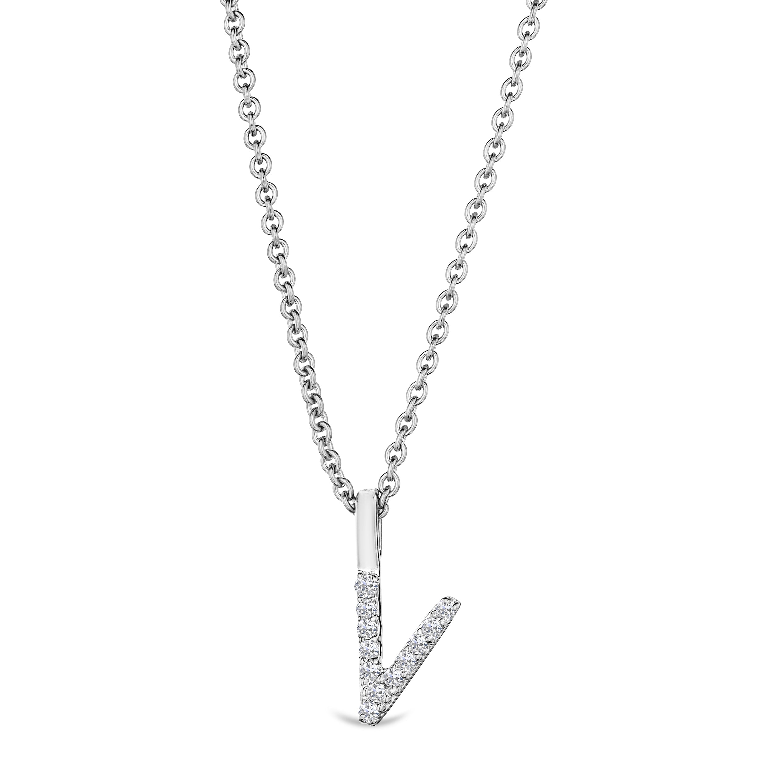 Love Letter Initial V Lab Diamond Necklace set in 9K White Gold